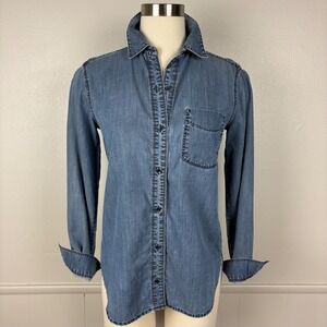 Athleta Bootjack Chambray Lyocell Button Up Shirt Size XXS Split Back Tunic Soft